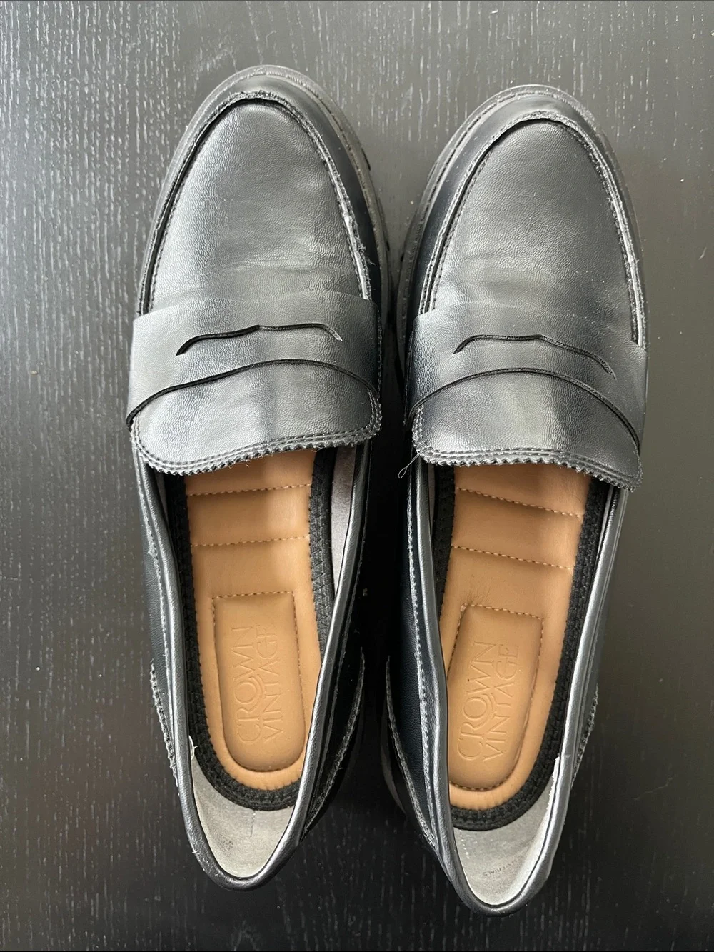 Crown Vintage Black Leather Slip-On Penny Loafers